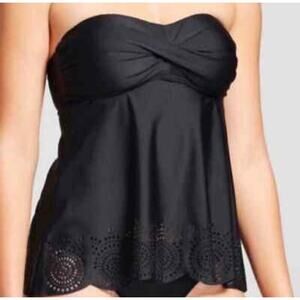 Merona Tankini Top Black Strapless Laser Cut Twist Sweetheart Swimsuit Size XS